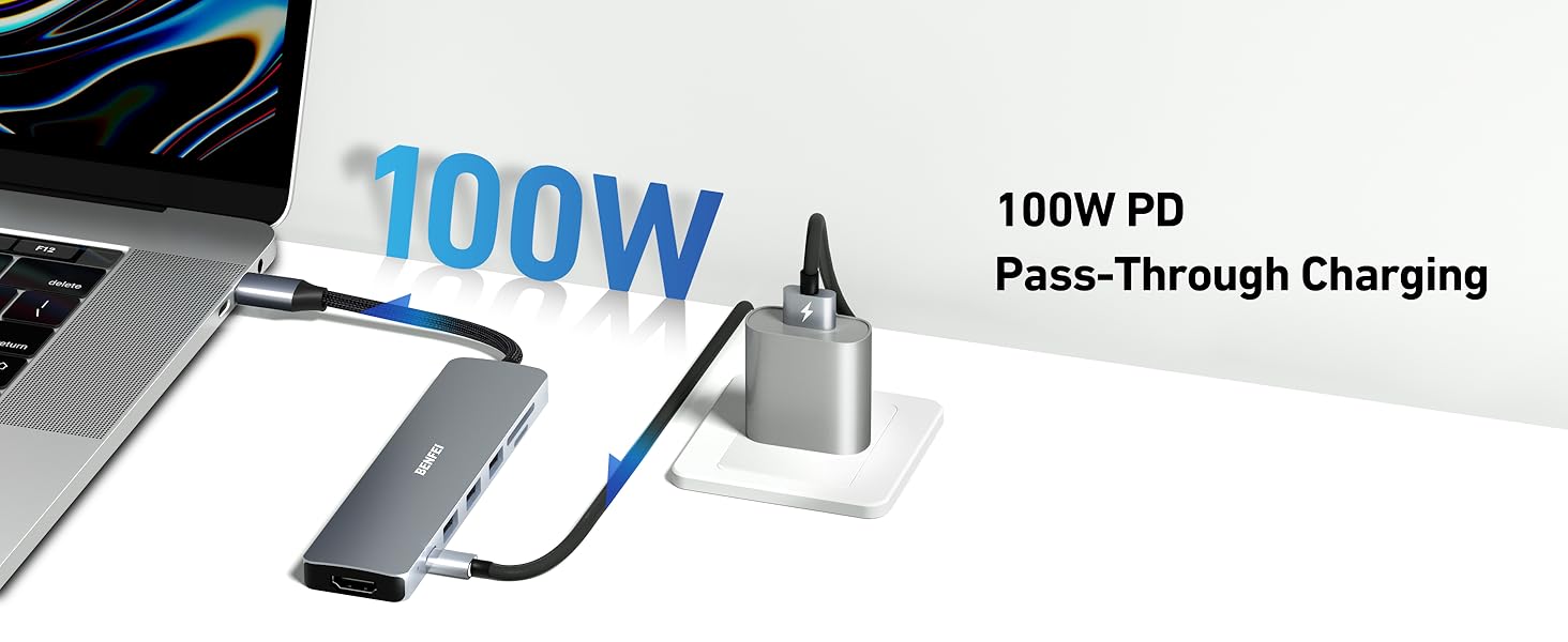 BENFEI 7 Port USB-C HUB with 4K HDMI, 100W Power Delivery, 3*USB 3.0, SD/TF Card Readere(160MB/s) BENFEI 7 Port USB-C HUB with 4K HDMI, 100W Power Delivery, 3*USB 3.0, SD/TF Card Readere(160MB/s)