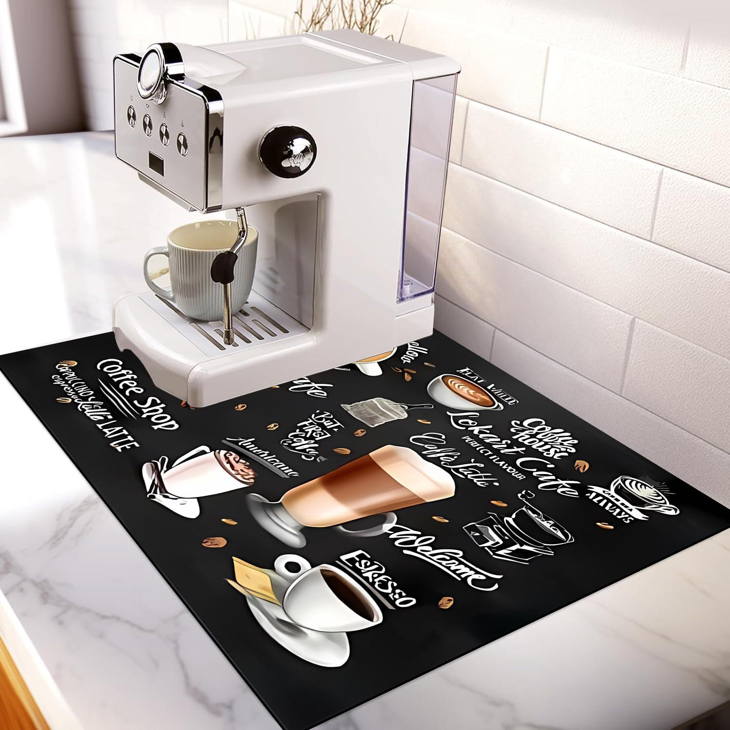 1Pc Marble Textured Coffee Machine Mat, Tableware Drain Mat, Anti Slip Washable Diatomaceous Earth Drying Mat, Perfect For Water Bar Decoration, Suitable For Countertops And Kitchens, Absorbent And Drainage Mat