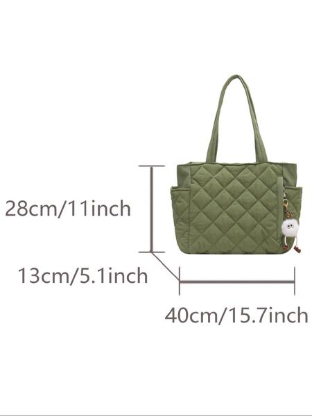 Women's Solid Quilted Soft Commuter Tote Bag, Fashionable Large Capacity Shoulder Bag for Daily Commute, Casual Trendy Versatile High-quality Daily Commuting Bag