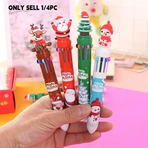 4pcs/1pc Christmas Gifts Cute Cartoon Christmas 10-color Ballpoint Pen Multi-color Pen Press Pen, Navidad, Christmas Decorations, Christmas Party Favors, Weird Stuff, Stationery, Colors