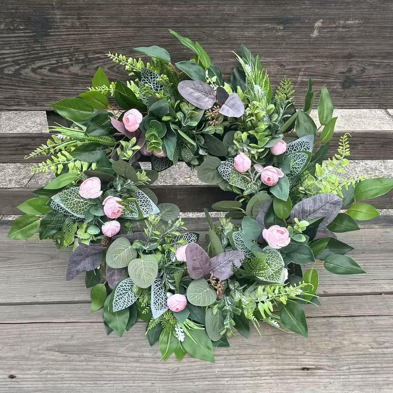 Summer Greenery Wreath with Berries and Fern Leaves, Handmade Farmhouse Door Wreath, Indoor Outdoor Wall Window Decor, All-Season Hanging Decoration