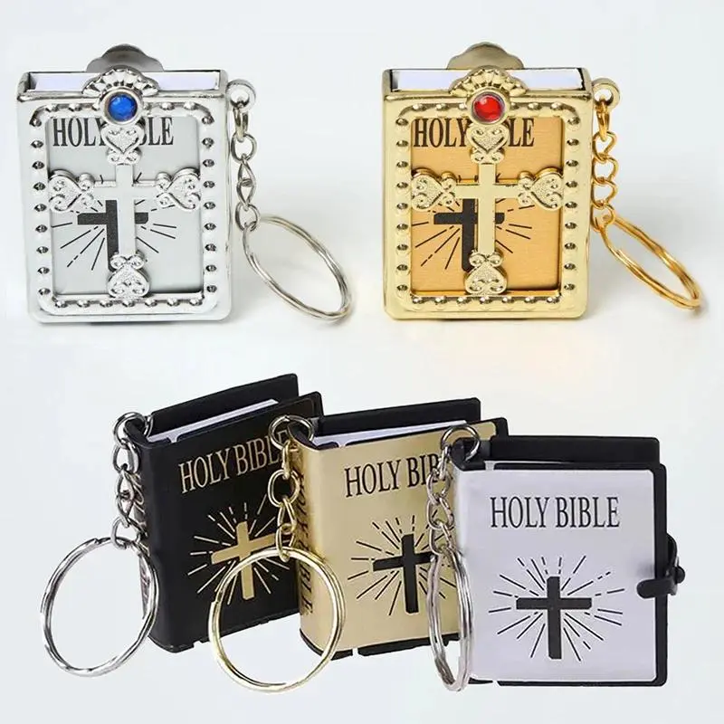 Christian Theme Mini Holy Bible Keychain, Fashion English Book Key Ring for Gifting (Phone Strap & Charm Accessory)