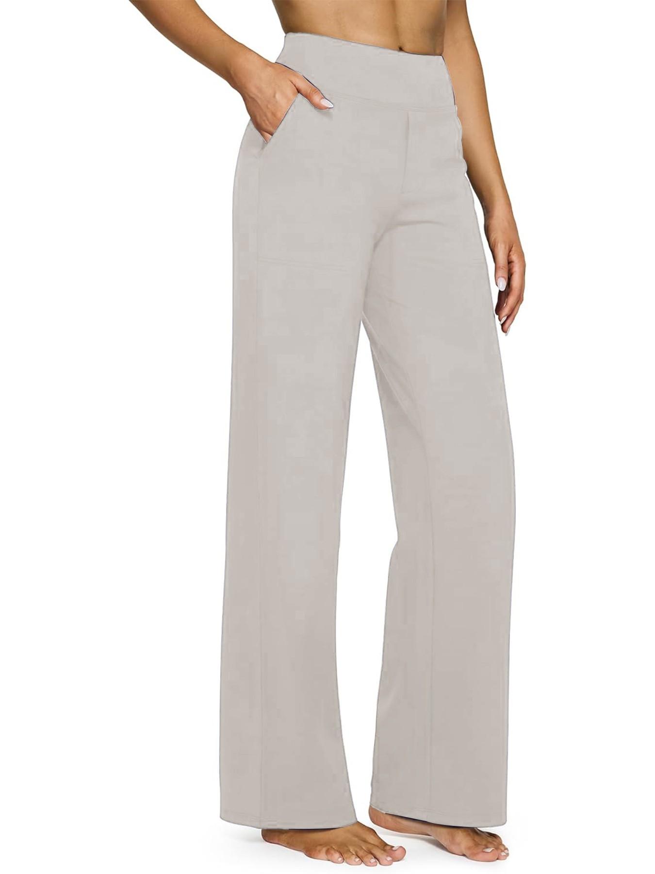 2026 Loose High-Waist Business Casual Pants Yoga Pants Women Wide Leg Pants with Pockets Comfortable Everyday Athletic Sweatpants Knit