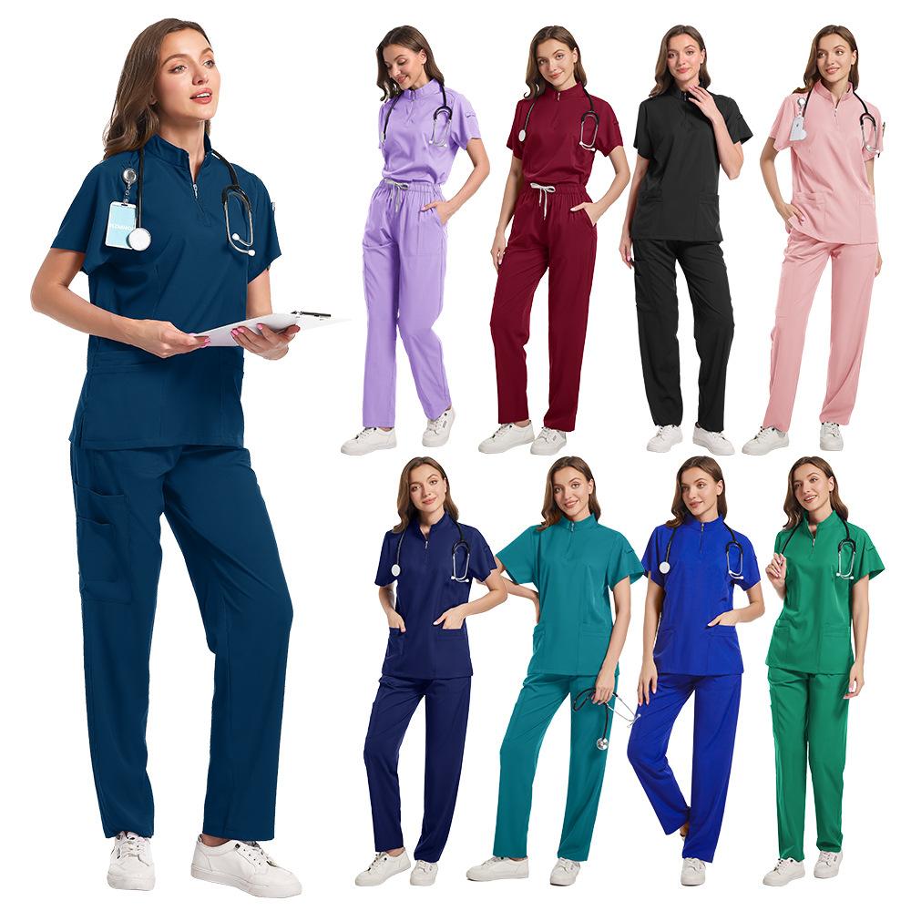 Ladies Beauty Salon Scrub Suit Maternity Center Workwear Pure Color Caregiver Uniform Comfortable Medical Outfit