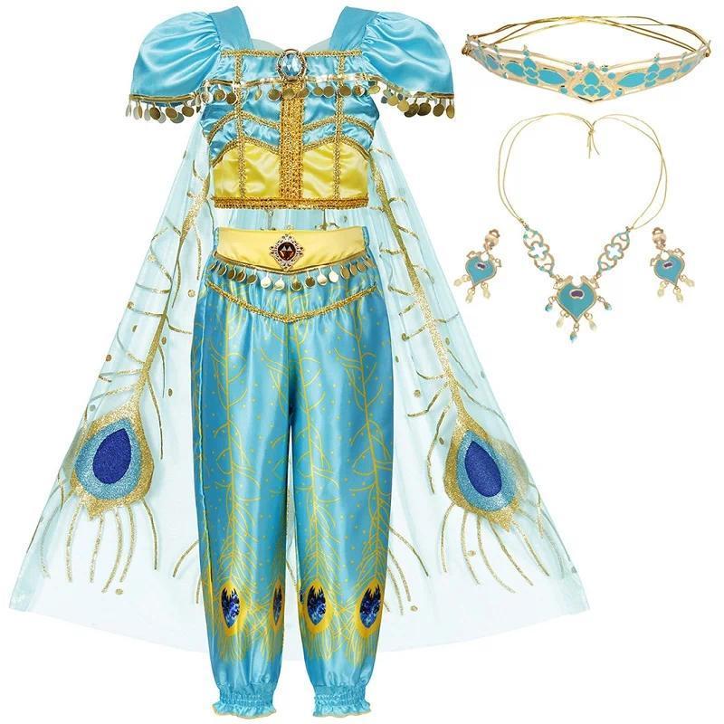 Kids' Jasmine Princess Costume, Polyester Halloween Party Dress, All-Season Girls' Costume Outfit