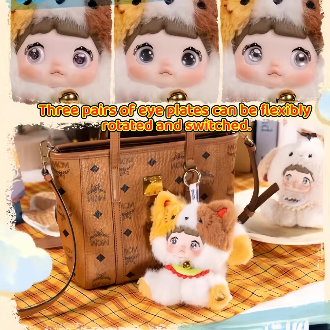 Nommi - Sitting Zoo Series New Plush Blind Box (1 Blind Box) Cute plush keychain with three sets of rotating eye patches for expression changes. Plush keychain blind box, trendy collectible figurine, gift. Suitable for car, desktop display,or bag charm
