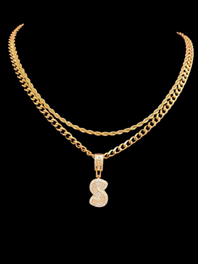 Fashion Letter Pendant Initial Necklace & Cuban Link Chain Necklace, Stainless Steel Jewelry for Party, Daily Clothing Decor, Trendy All-match & Exquisite Jewelry for Birthday Gift