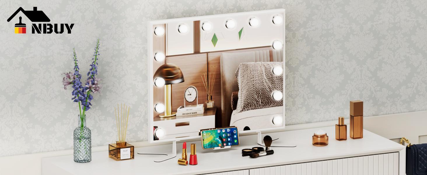 Anbuy Hollywood Vanity Mirror with Lights, Large Vanity Lighted Mirror with 14 LED Bulbs, Hollywood Mirror with Intelligent Induction Control and 3 Color Modes for Bedroom 21.7 x 20.9 Inch