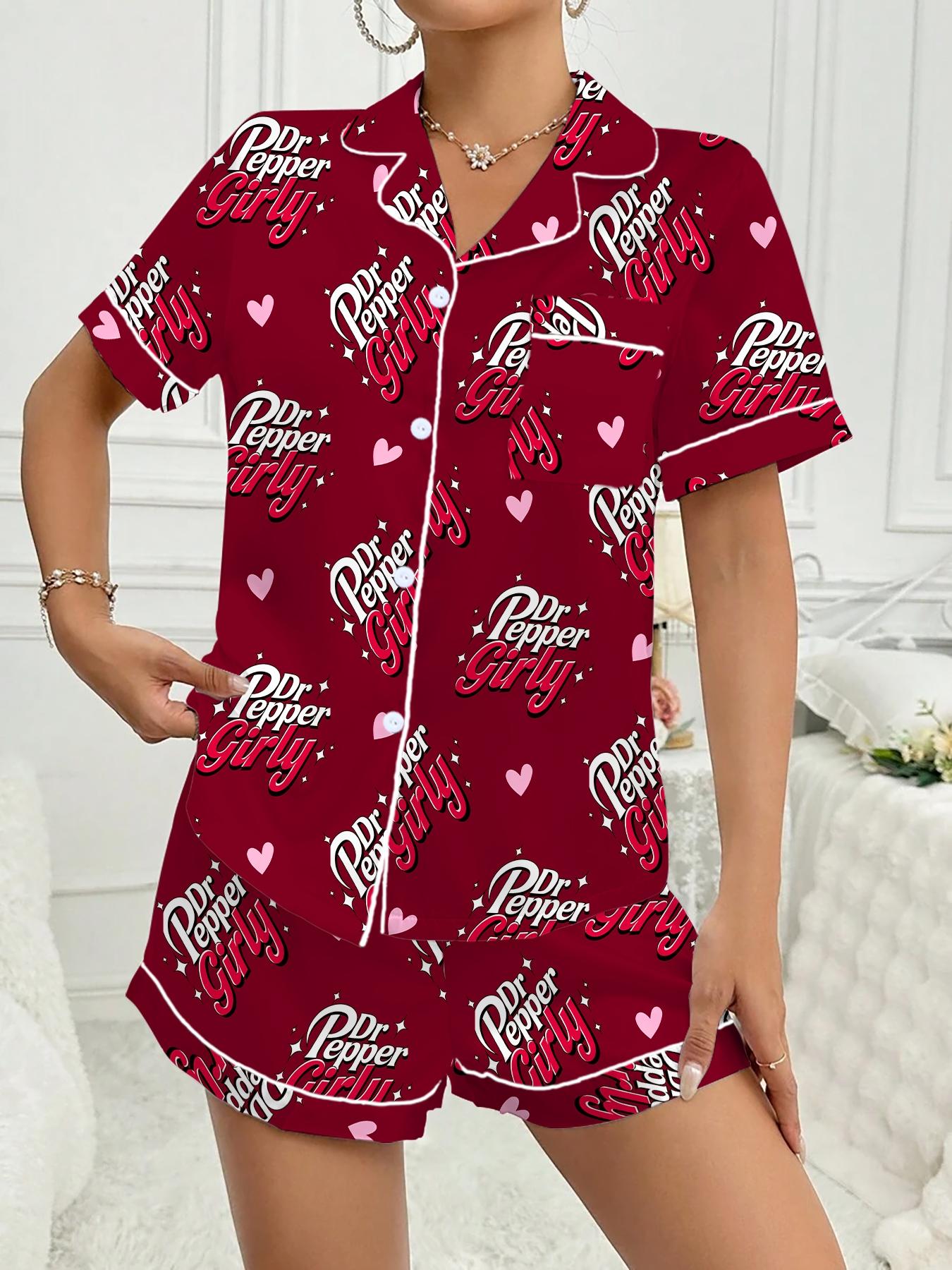 Women's Comfortable Cute Elastic Sleepwear Set, Spring Bow Tie Shirt and Pants Two-Piece, Short Sleeve Shorts, Party Wear