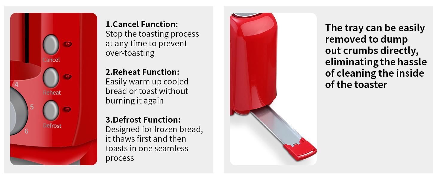 Fits-anywhere Kitchenware Slice Slim Toaster 6 Setting Shade Control with Cancel & Reheat & Defrost Removable Crumb Tray 750 Watt Household Appliances Toastie Maker tiktokshopspringglowup