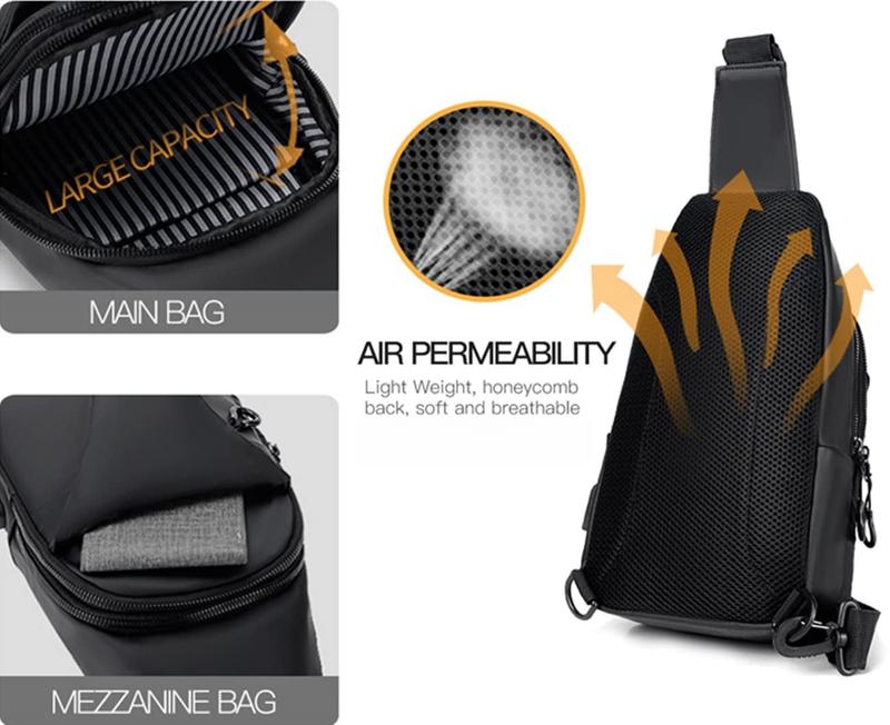 Waterproof Sling Bags Mens Shoulder Crossbody Backpack with USB Charging Port& Headphone jack,Outdoor Lightweight Bag, Durable PU Sling Bag,Zipper Bum Bag Waterproof Sling Bags Mens Shoulder Crossbody Backpack with USB Charging Port& Headphone jack,Outdoor Lightweight Bag, Durable PU Sling Bag,Zipper Bum Bag