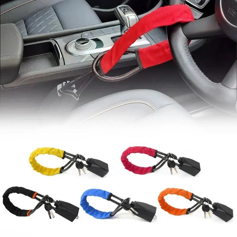 17-Inch Red Automotive Secure Steering Wheel & Seat Belt Lock, Multi-Functional Car Theft Prevention Device, Compact Lightweight Accessory for SUVs, Trucks