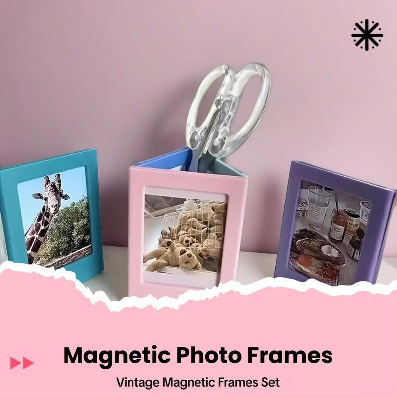 10pcs 3-Inch Magnetic Fridge Frames, Random Color Fujifilm Photo Holders, Retro Durable Frame, Home Office Decor, Friday Deal