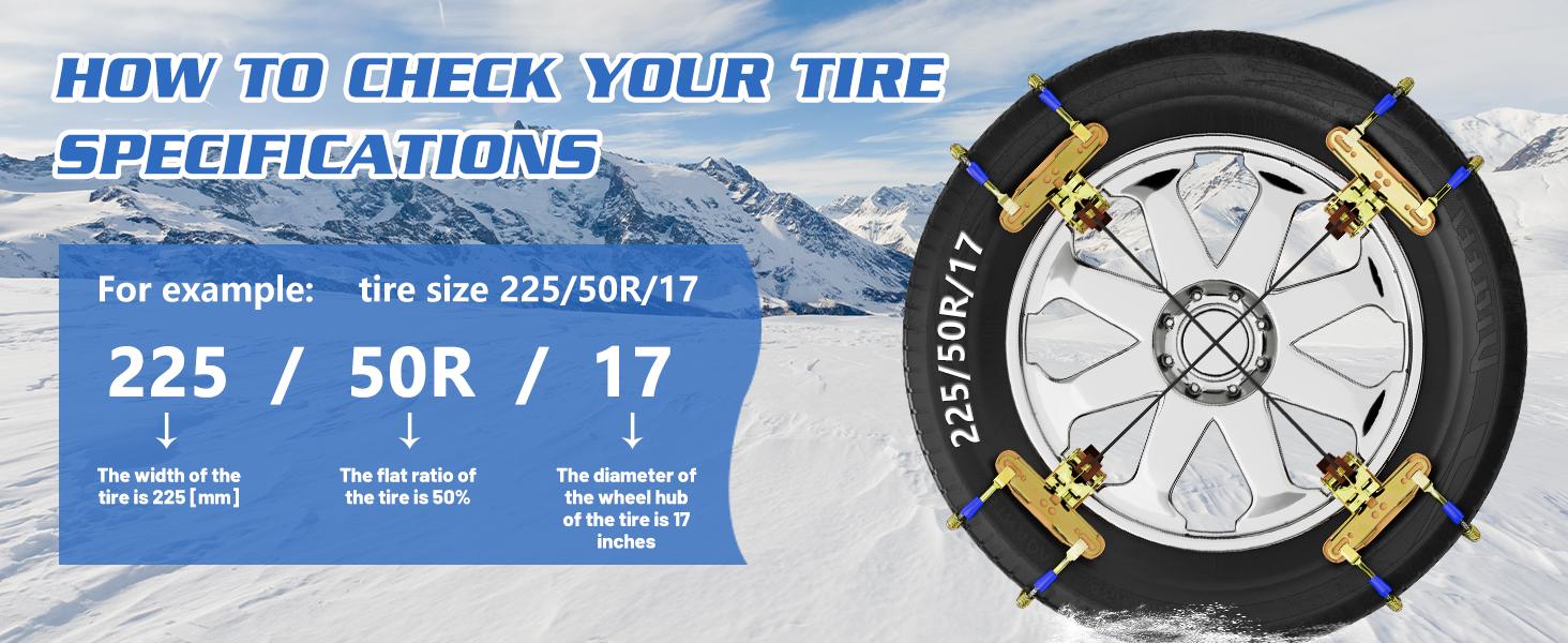 10 Pack Tire Snow Chains, Adjustable Universal for Car SUV Pickup Truck Anti-skid Snow Tire Chains for Tire Width 215-285mm, with Tool Kit