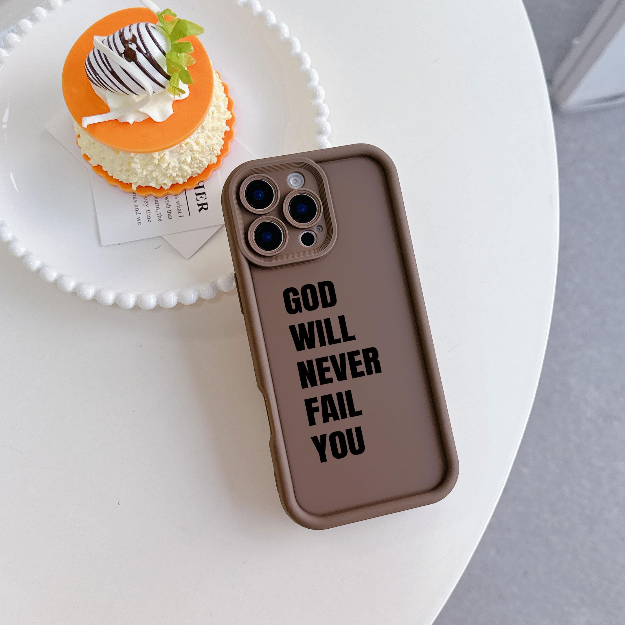 GOD WILL NEVER FAIL YOU  Bible Verse Phone Case | Black Aesthetic Shockproof Cover for iPhone 11 12 13 14 15 16 17 Pro Max Plus