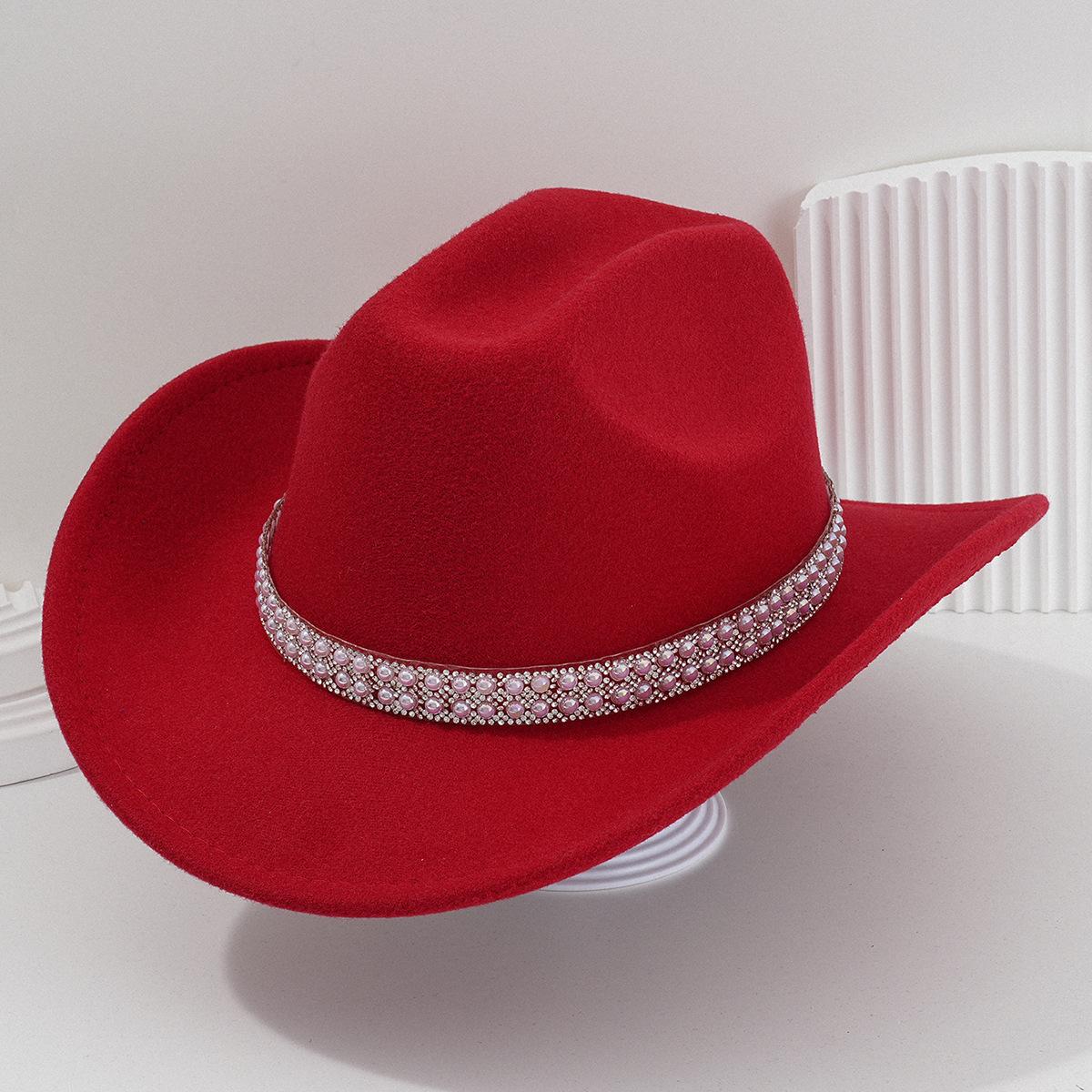 Ladies' gender-neutral western cowboy hat, stylish hat, classic cowboy hat, round pearl with rhinestone gem accessories hat, foreign trade bridal top hatSpeedy Smarts