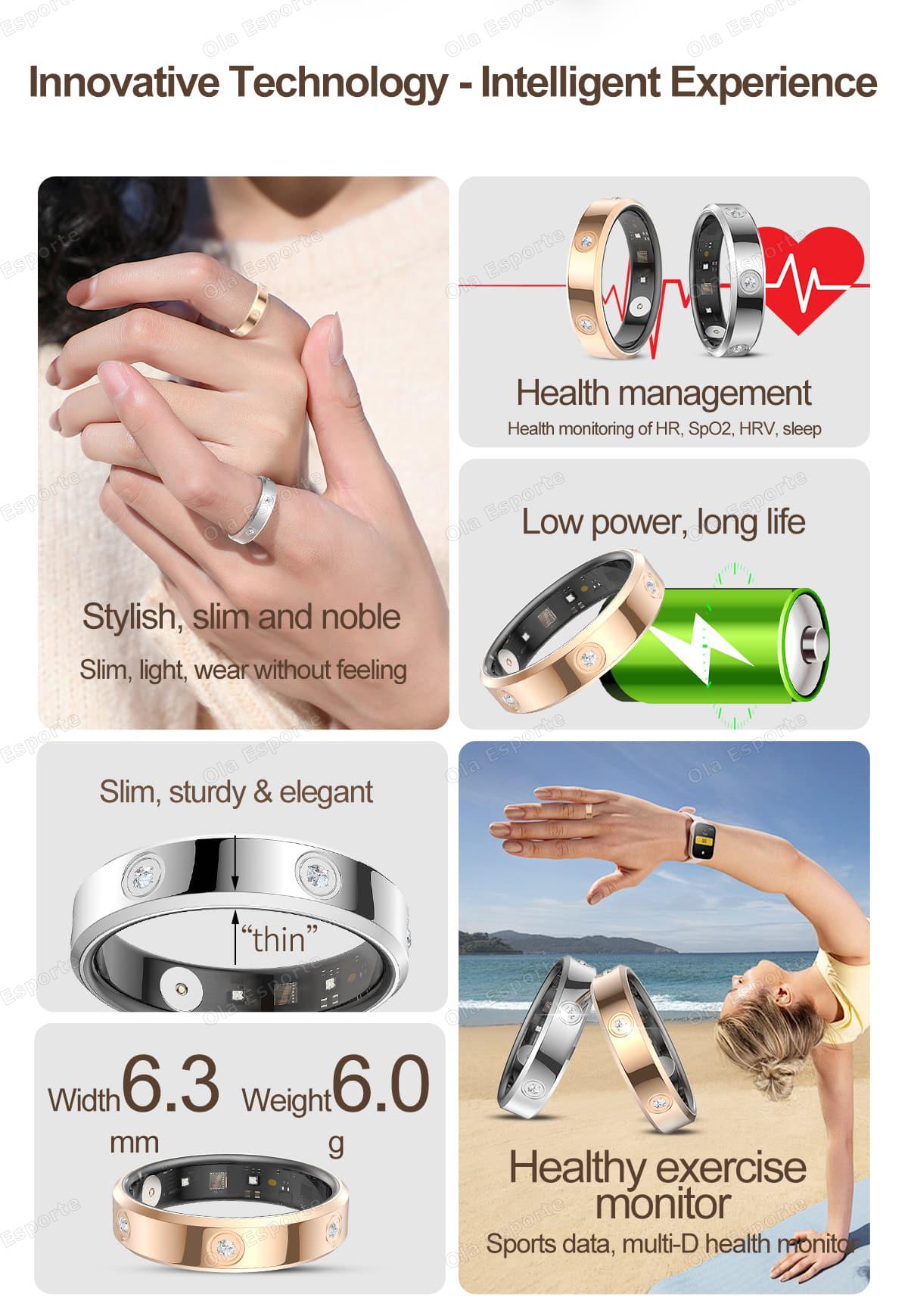 Fashion Smart Ring Men Women, Heart Rate Blood Oxygen, Sleep Monitor, 5ATM Waterproof,Multi-sport Mode Smartring For Android iOS
