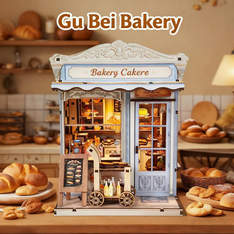 DIY House 3D Bookshelf Model Set, Building Blocks Model, Handmade Wood Puzzle, Desktop Decoration, Gift for Adults & Teens, Birthday, Christmas, Holiday