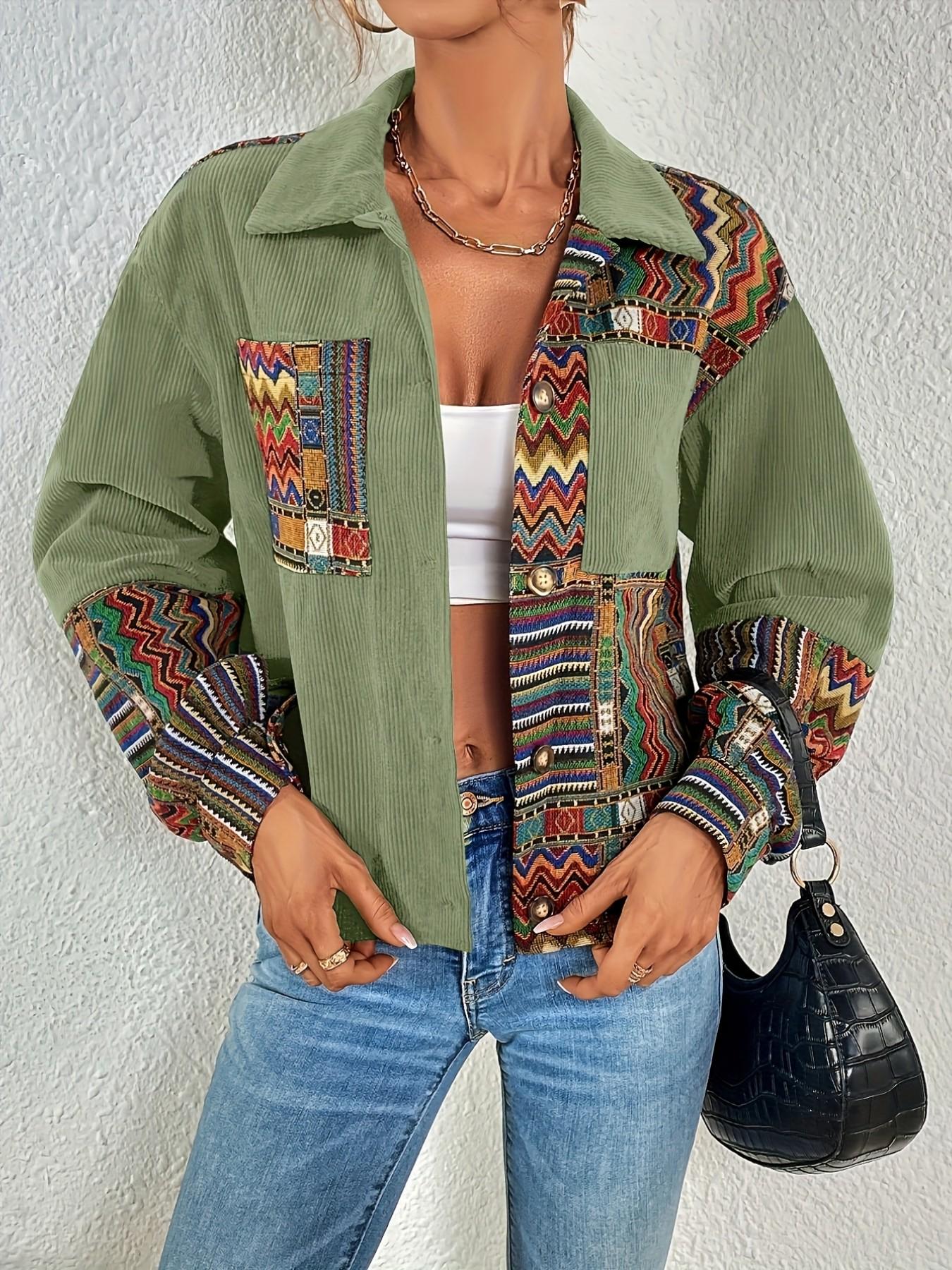 Women's Fashion Floral Shoulderless Velvet Button Jacket, Chic Stylish Casual Ladies' Clothing, Casual Fashionable Outerwear, Trendy Outerwear for Daily Wear, Perfect for Spring & Fall, Coats