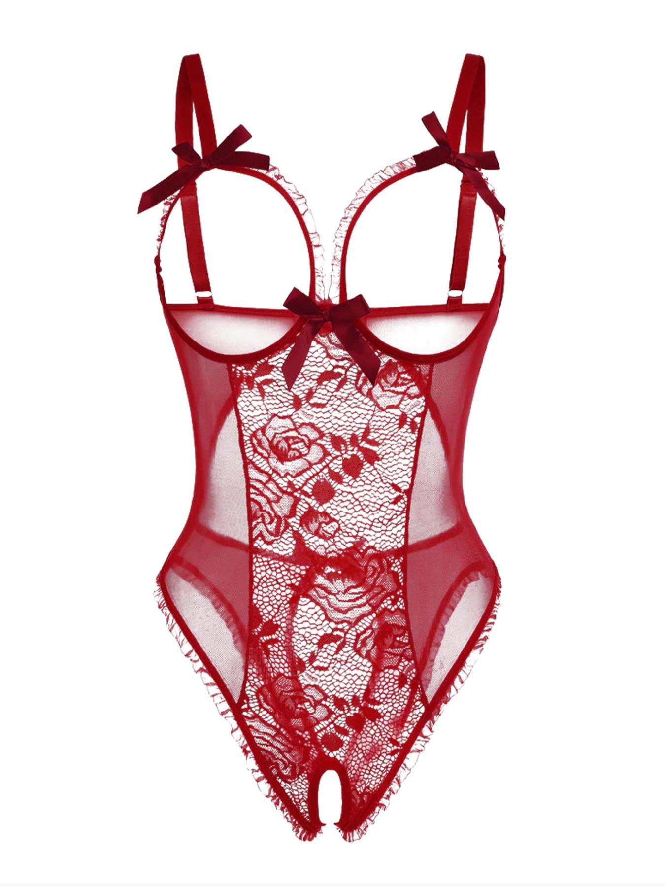 Women's Sexy Deep V Neck Halter Lace Teddy Bodysuit, Soft High Stretch Floral Patchwork, Comfortable Breathable Fabric, All Seasons Wear