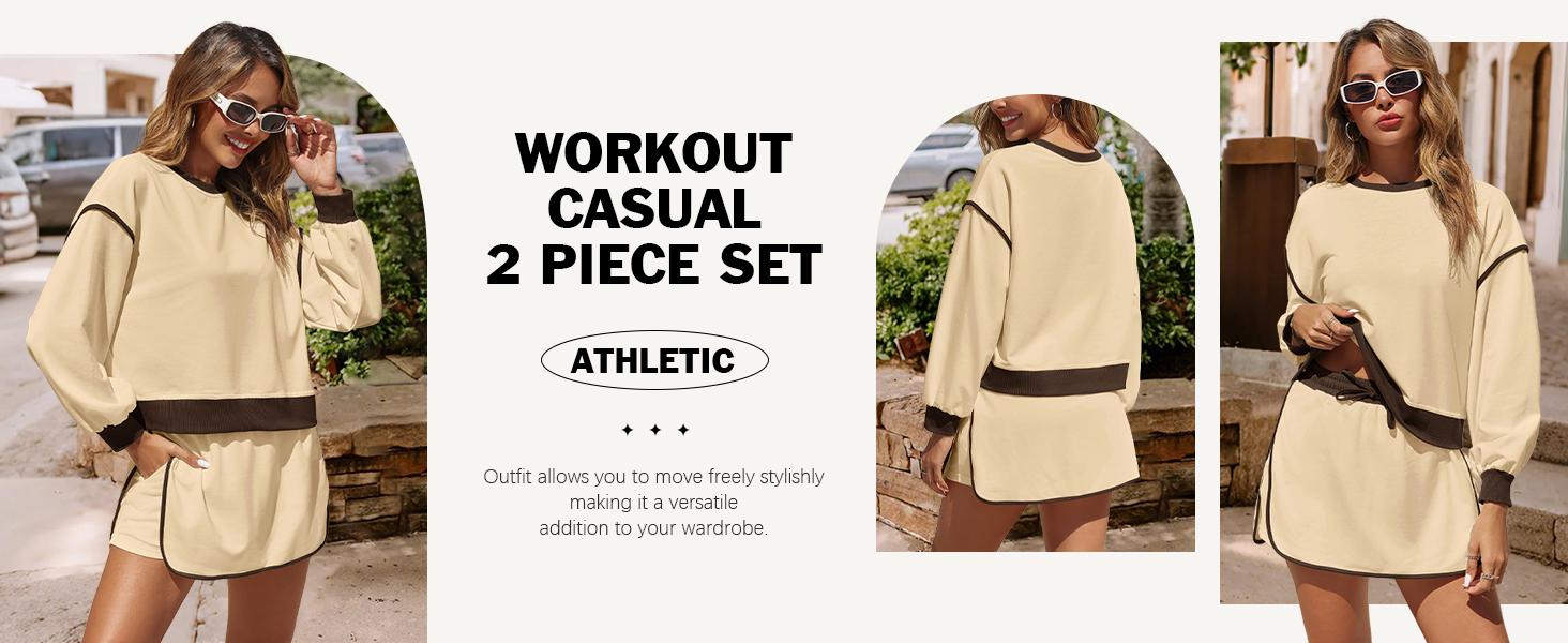 Fisoew Womens Sweatsuits 2 Piece Set Crewneck Sweatshirts High Waisted Skort Skirts Tennis Running Tracksuits Shorts Sets tracksuits FallFreshness Casual Workout Loungewear Athleisure Summer Clothes Activewear Fitness i am gia track set tracksuits for men