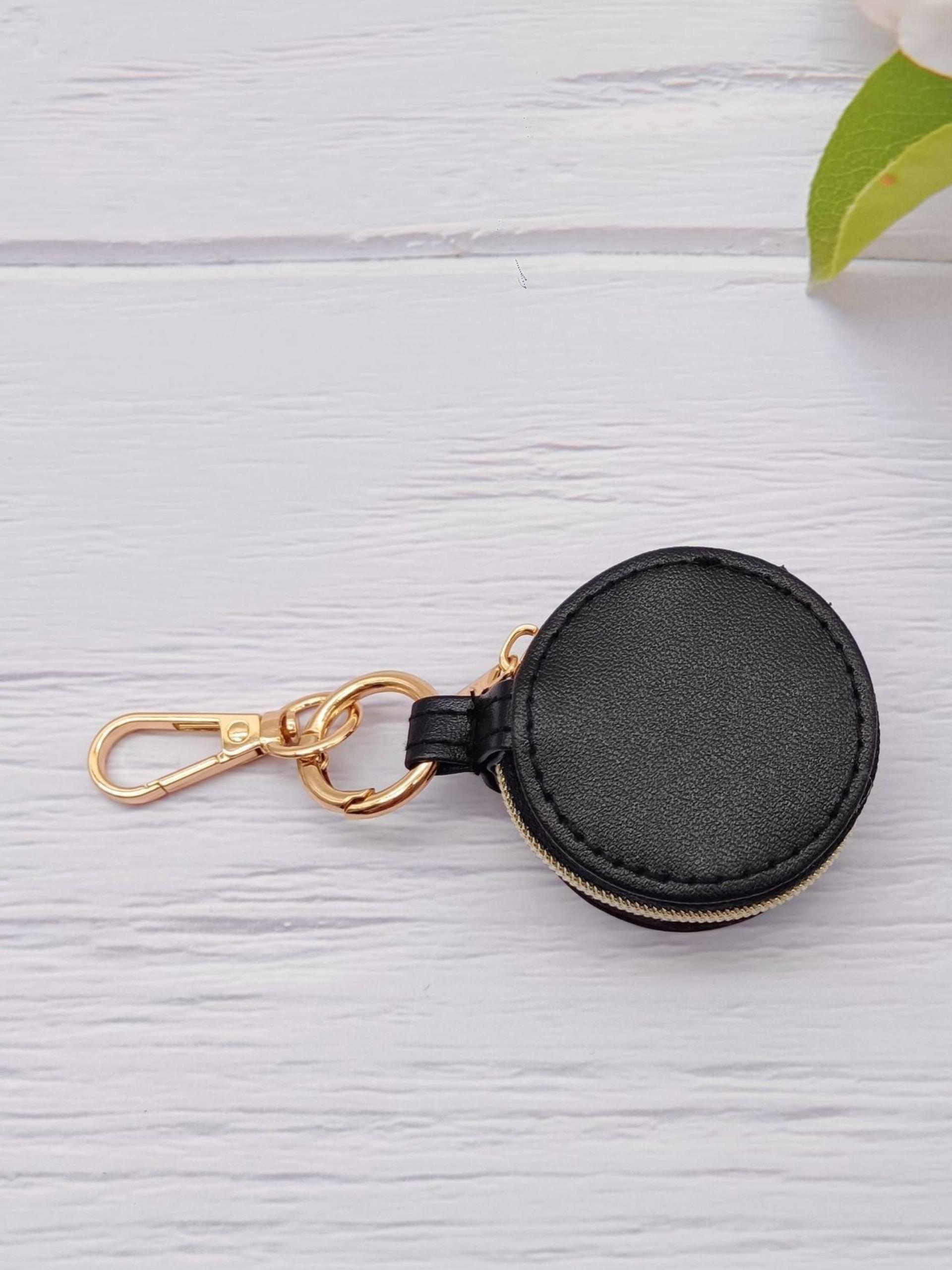 PU Leather Travel Bag Zip Keychain, Portable Mini Jewelry Box, Elegant Solid Pattern, All Seasons Accessory Organizer