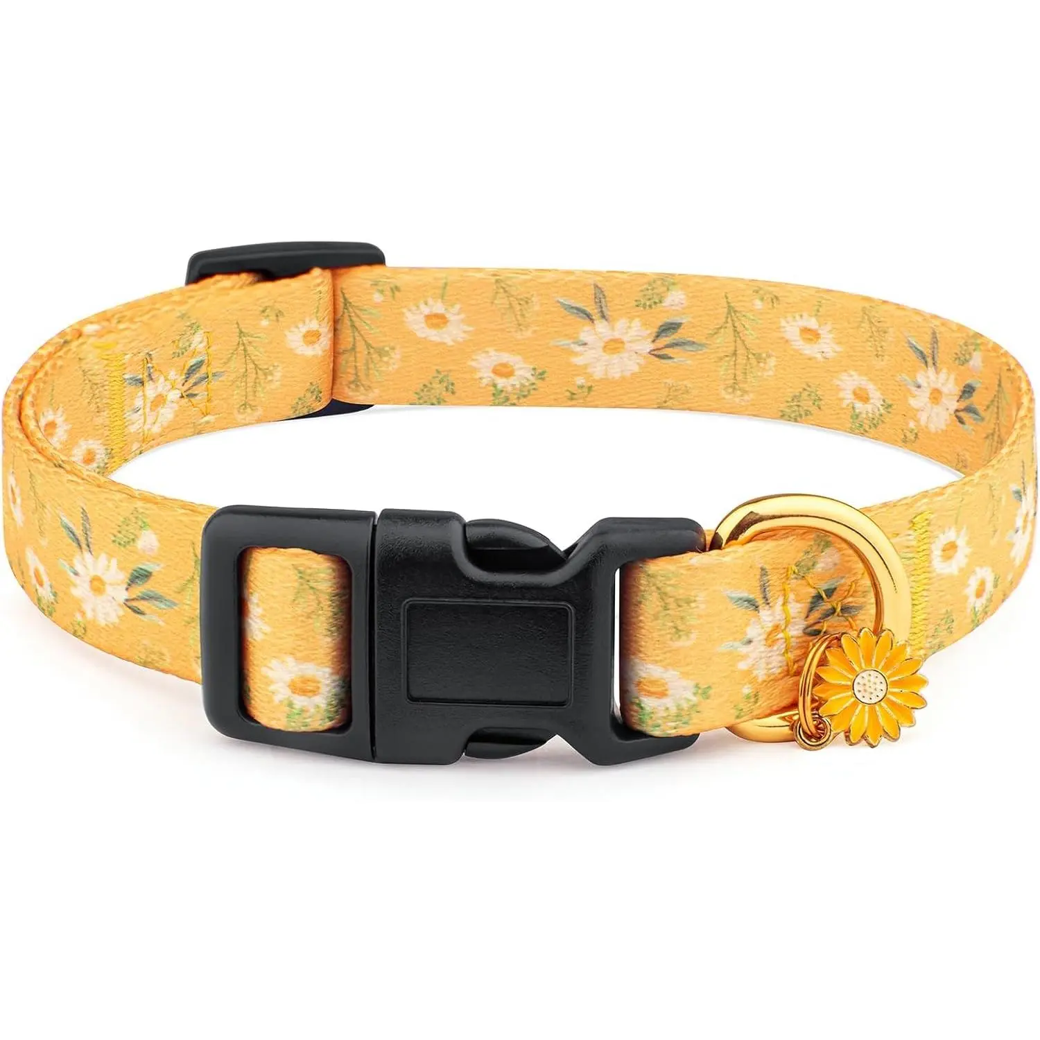Cotton Handmade Dog Collar for Small Medium Large Dogs,Yellow Daisy with Pendant Cute Dog Collars (Small)