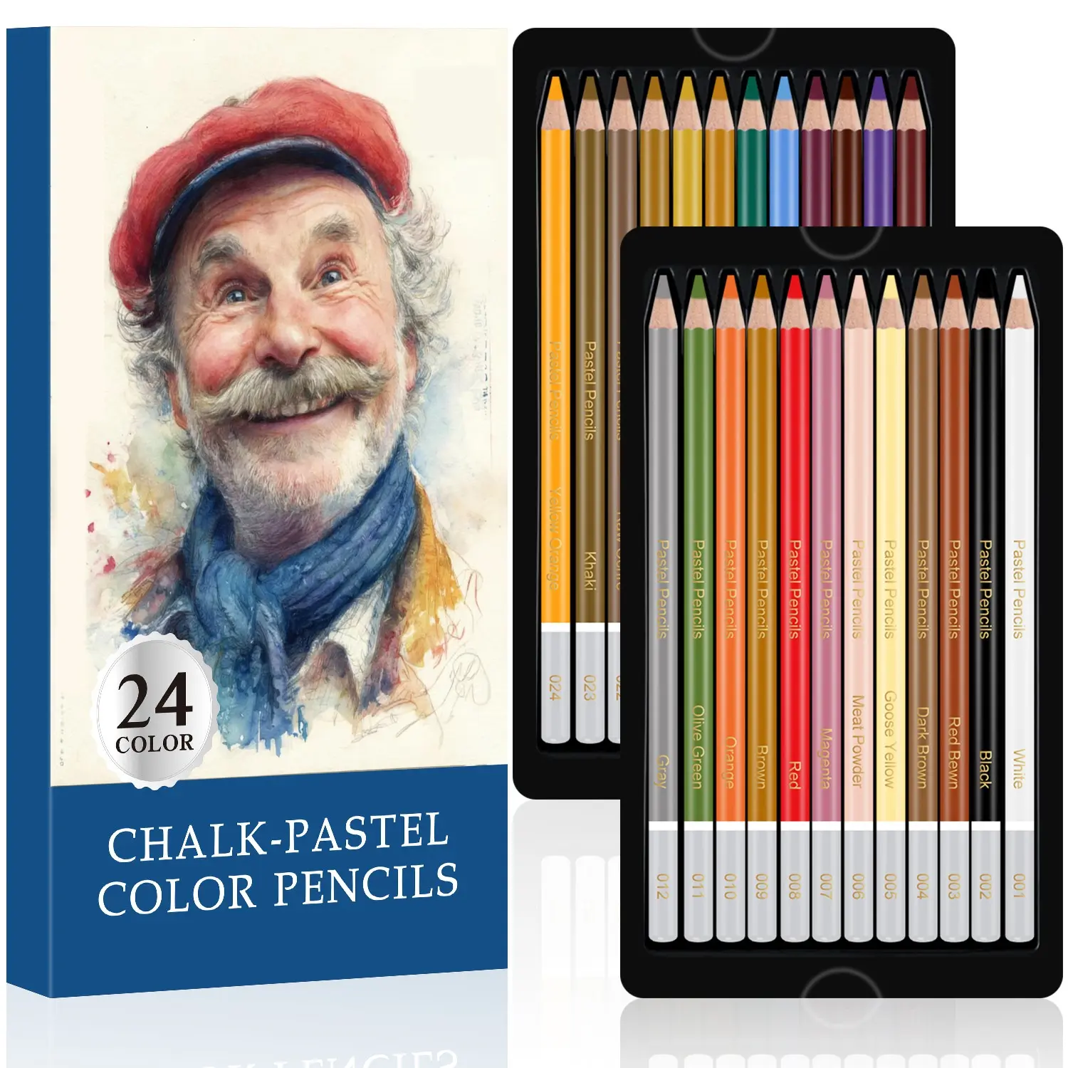 24 Premium Colored Charcoal Pencils Drawing Set,Quality Pastel Chalk Pencils,Color Charcoal Pencils,for Coloring,Sketching,Drawing, Layering & Blending for Artists - for professional artistic use