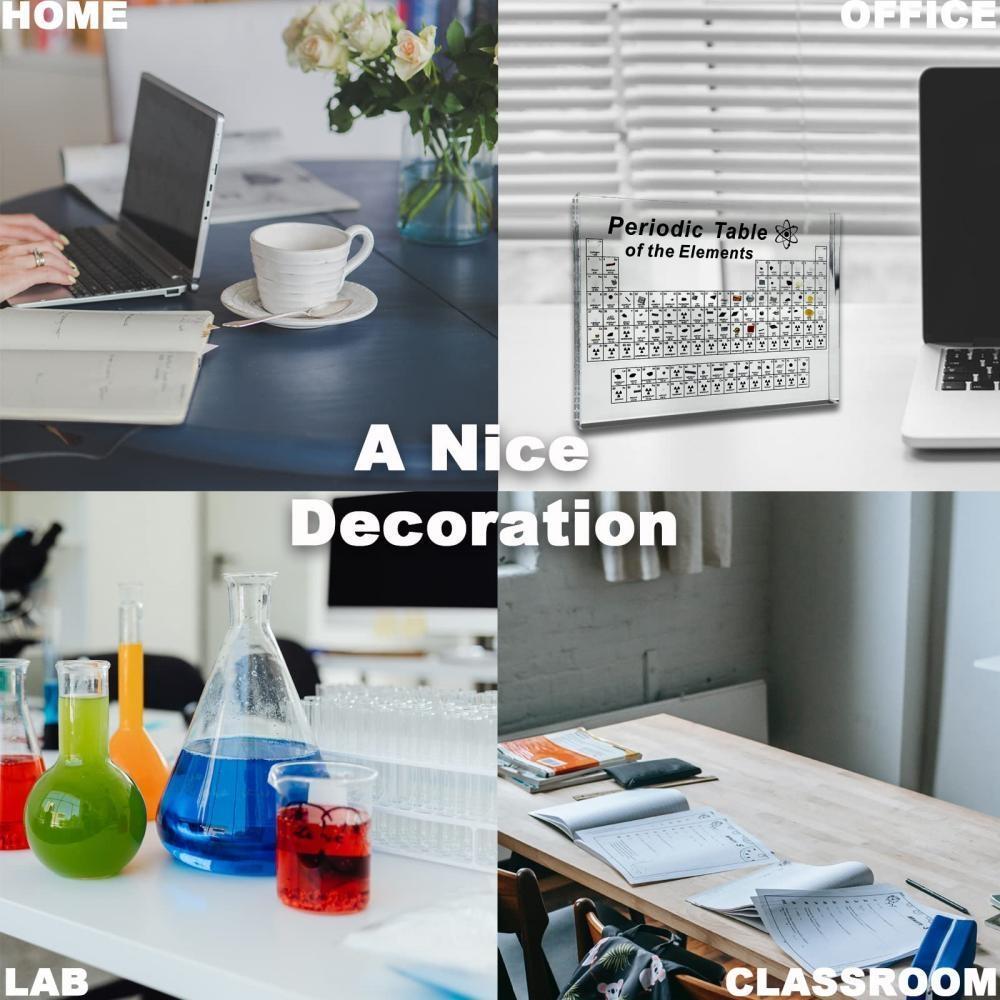 Periodic Table with Real Elements, 1 Count Acrylic 3D Periodic Table with Flange Pocket, Visual Learning Tools, School & Educational Supplies, Office Decor