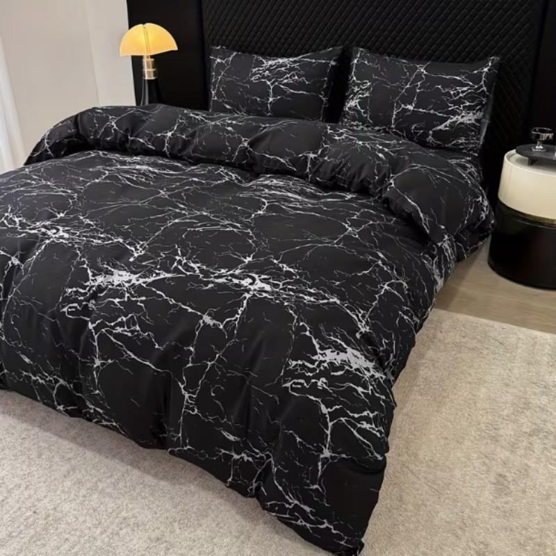Marble Print Bedding Set, Soft Breathable Polyester Duvet Cover + 2 Pillowcases, No Filling Included, Comfortable Sleep Essentials