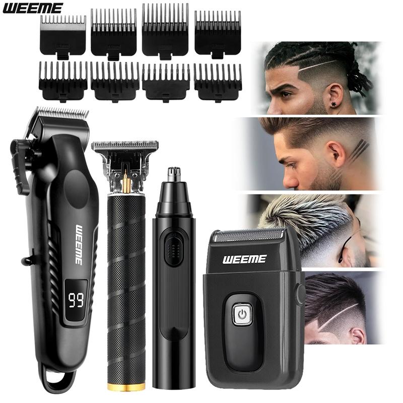 Men's Electric Shaver Set, Home & Car Use, Trimmer, Nose Hair Clipper, Portable Travel Grooming Kit, 2-4 Piece Set, Multifunctional Hair Shaver