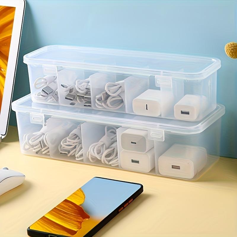 Large Capacity Cable Management Box with Lid, 5 Compartment Design Desktop Storage Box, Durable Plastic Desktop Storage Solution for Office and Home