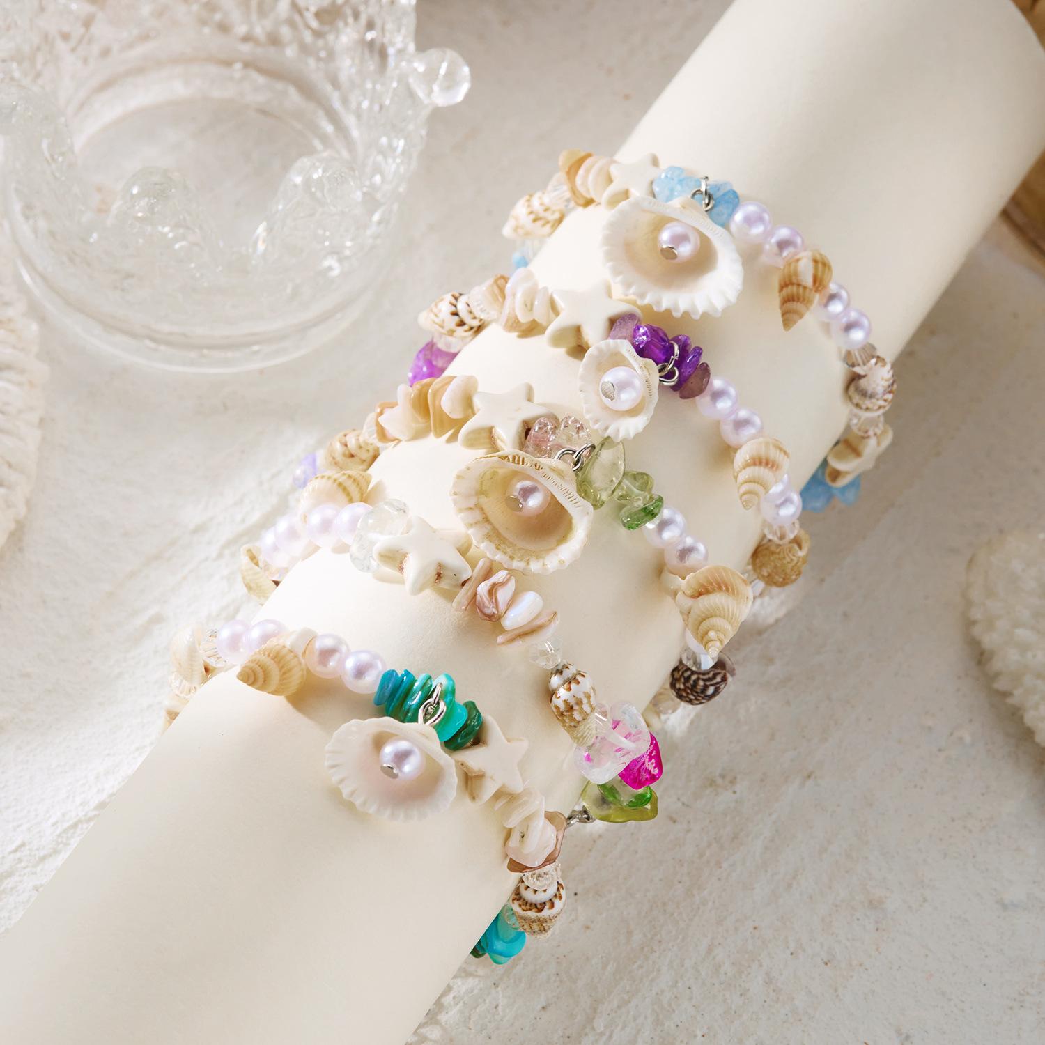 Summer Beach Inspired Handmade Shell Bracelet with Seashell Sea Star Beads for Women Stylish Ocean Themed Jewelry Lightweight Comfortable Adjustable Fit Trendy Vacation Accessory