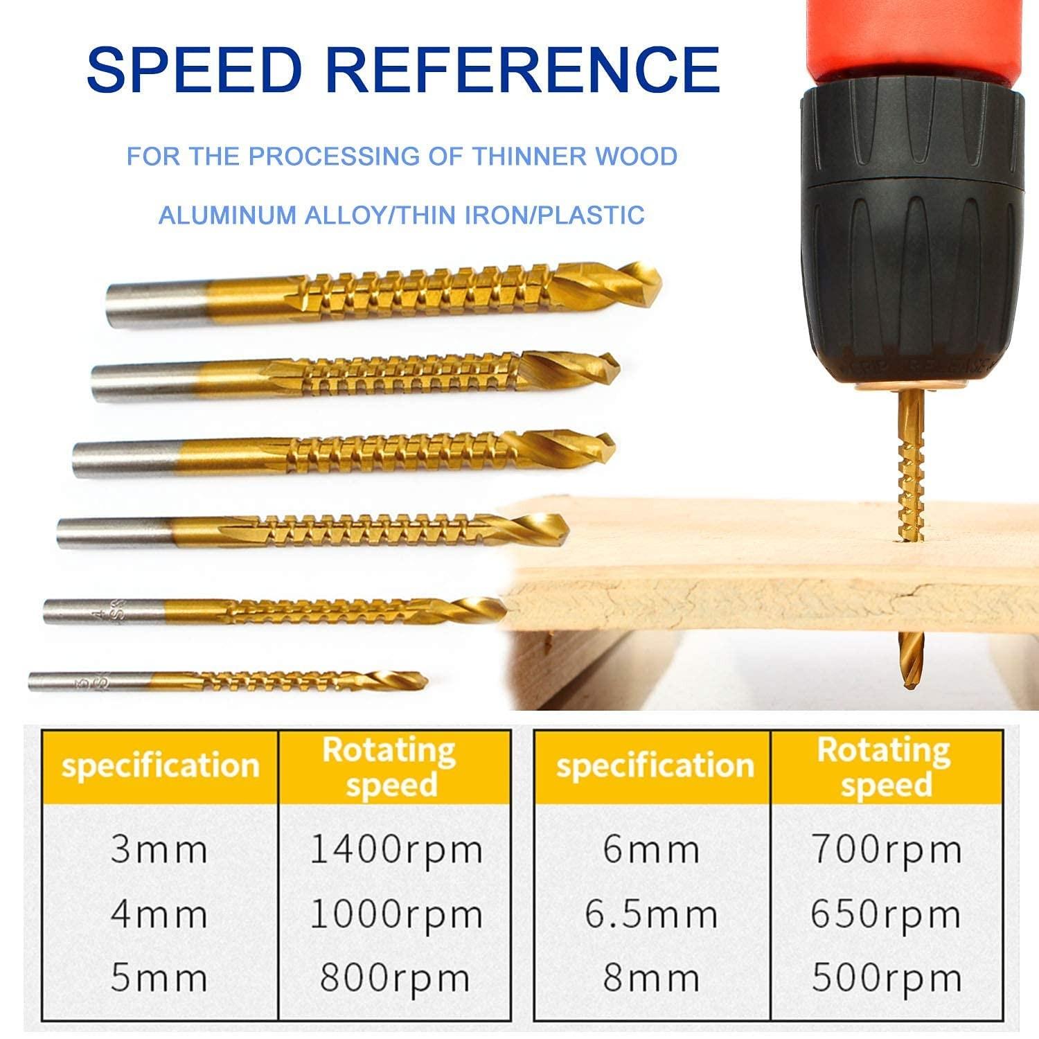 6 Piece Titanium Coated High Speed Steel Drill Bit Set, Step Drill Bits, Metal Processing & Wood Drilling, Sharp Teeth Design, Rust Proof Coating, Electric Tool Accessories, Cutting
