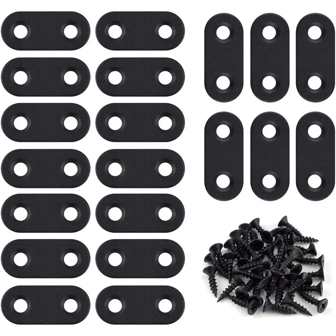 20 Pack Flat Straight Brackets Stainless Steel Repair Mending Plates for Wood Furniture Metal Joining with Screws (Black)