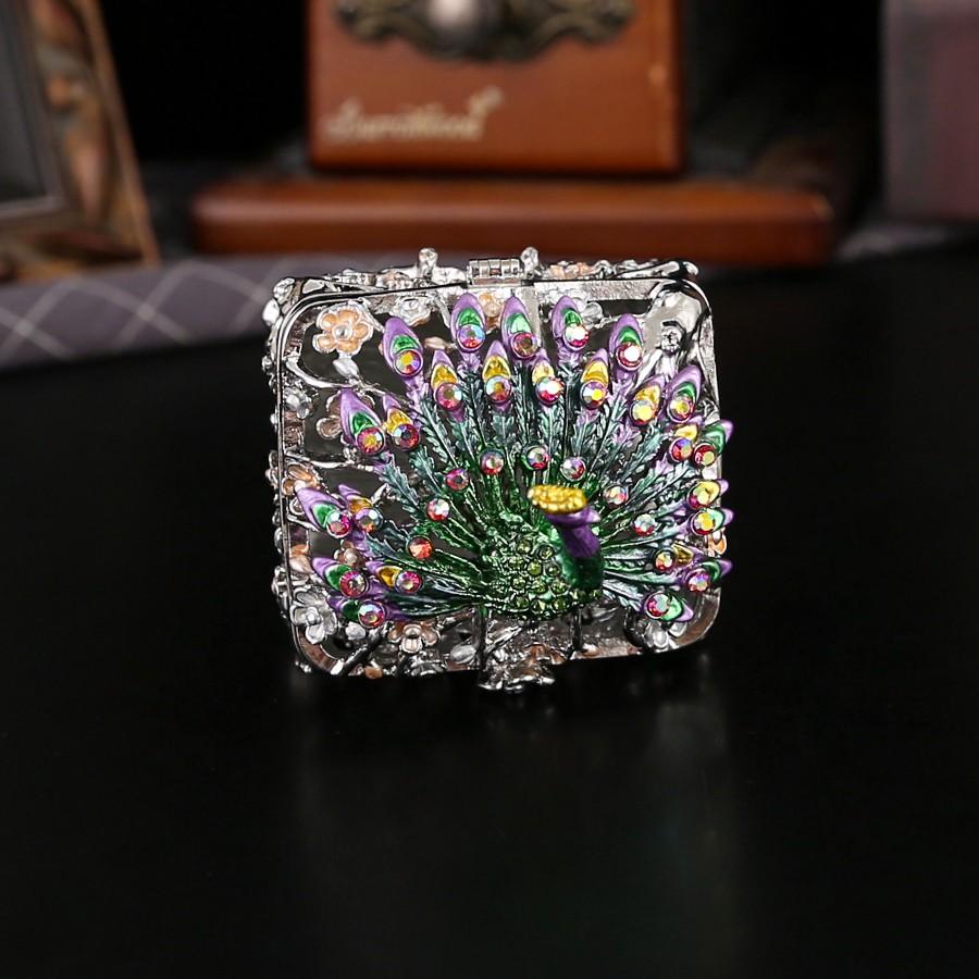 Elegant Silver Color Peacock Jewelry Box, Intricate Lace Design, Vanity Organizer, Trendy Oriental Luxury Decor, Perfect for Accessories Storage