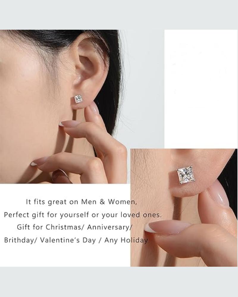 Delzzad 14K Gold-Plated Princess Cut Stud Earrings Lab-Created Moissanite Stud Earring S925 Sterling Silver Moissanite Jewelry Perfect Birthday Mother’s Day Christmas Gift for Men Women Wedding Set