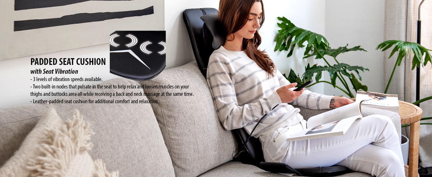 Shiatsu Neck and Back Massager with Heat - 3D Kneading Deep Tissue Electric Massage Chair Pad with Height Adjustment, Seat Cushion Vibration for Muscle Pain Relief - Black (ZMA-33B)