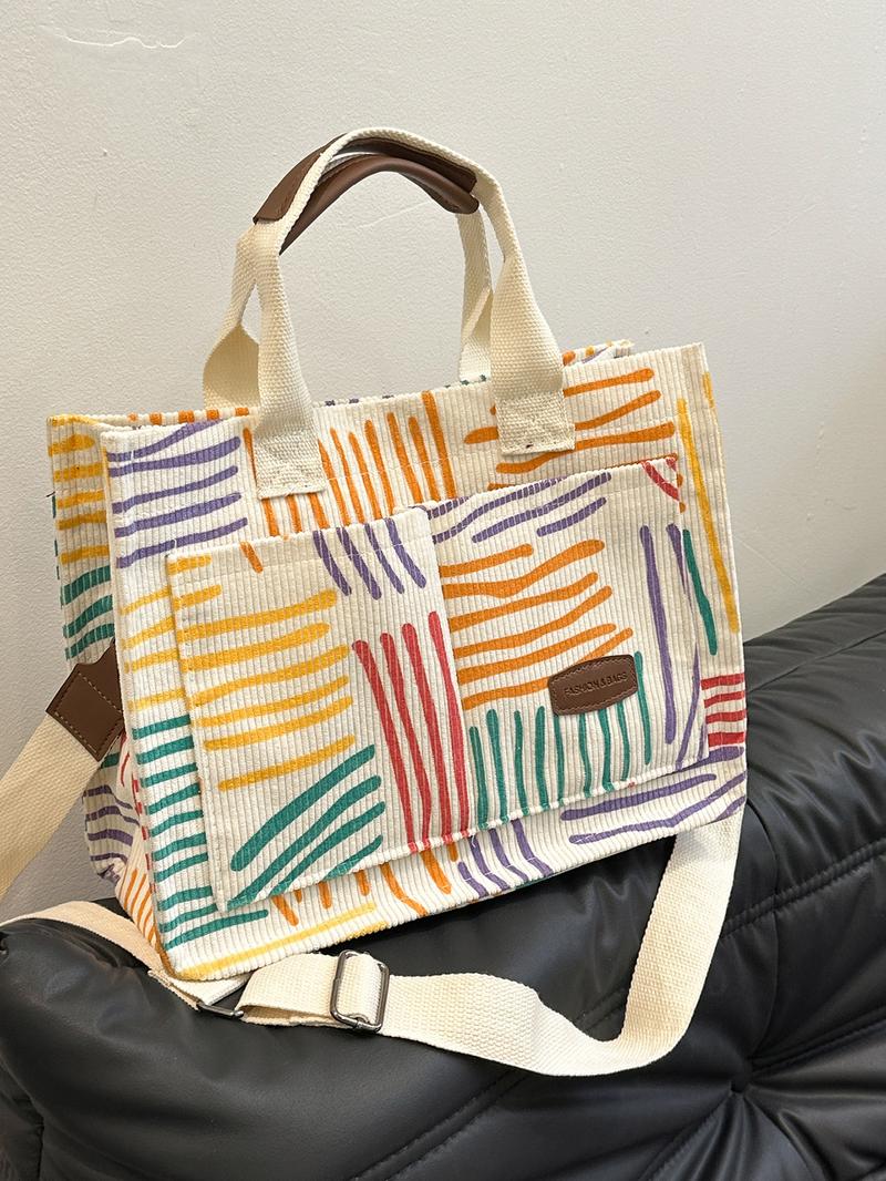 Women's Cute Strawberry Pattern Tote Bag, Fashionable Large Capacity Crossbody Bag for Daily & Work Use, Casual Versatile Commuting Handbag for Women & Girls, Trail Sport Bag