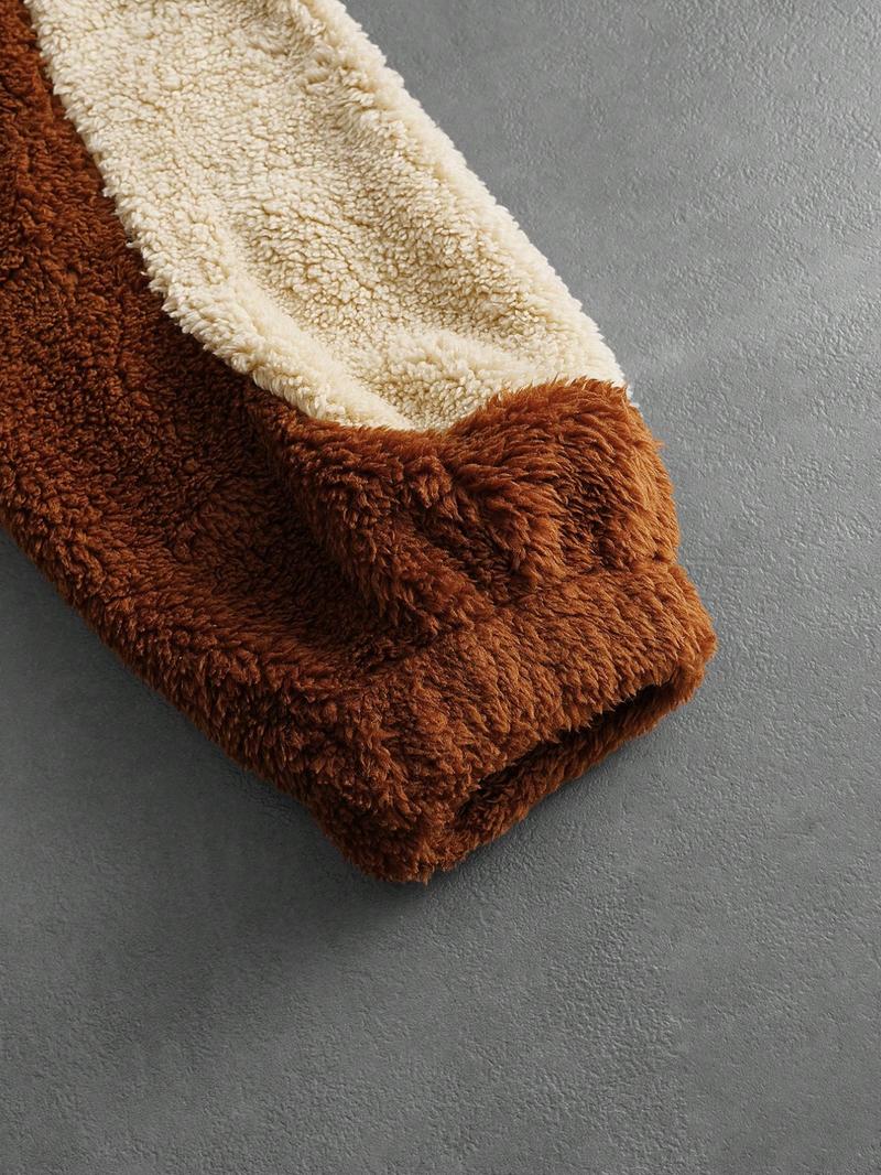 Men's Vintage Color Block Fleece Jacket, Half-Zip Stand Collar, Cozy Warmth for Casual Street Style, Perfect for Spring & Fall