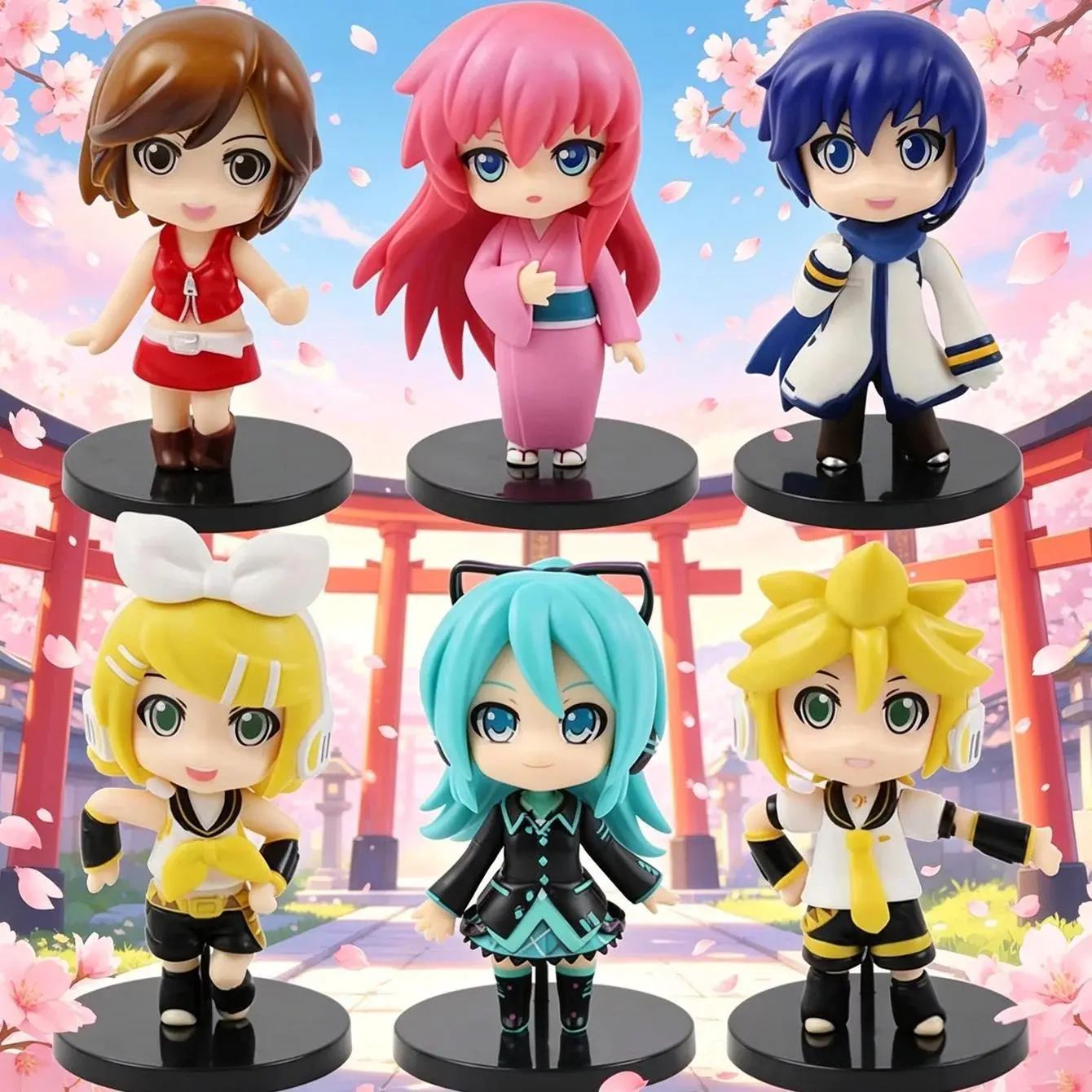 2026 hot item Vocaloid Anime Figure Set – Miku Luka MEIKO KAITO Rin Len Cute PVC Collectible Toys Q Version Desk Decoration & Gift Popular toys