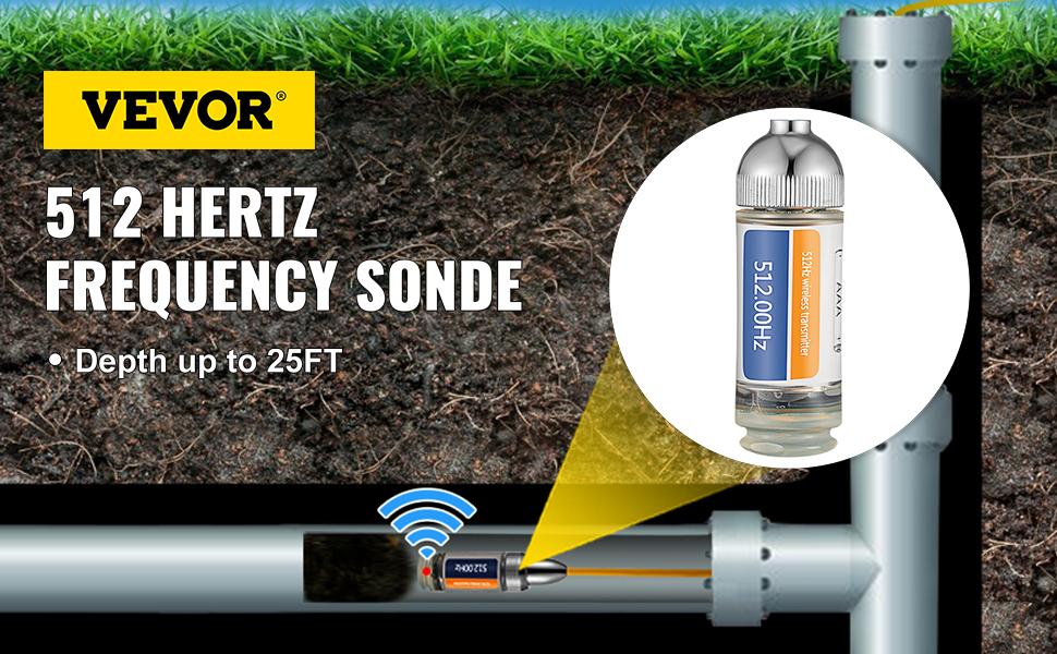VEVOR 512HZ Sonde 8/5 and 1/4-20 Connectors Rigid Drain Locator for Locating Detecting Small Sewer Pipelines, Silver