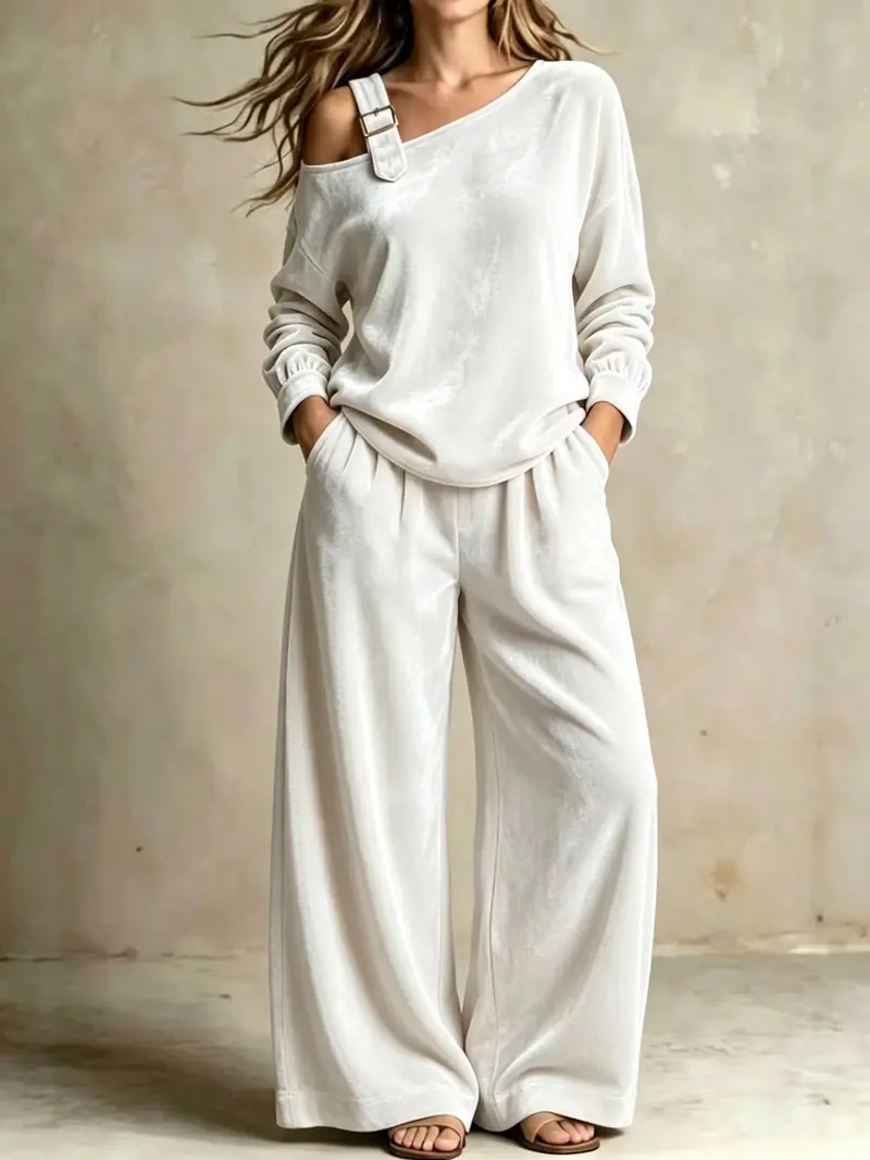Women's velvet one-shoulder top and pants two-piece set - image 7