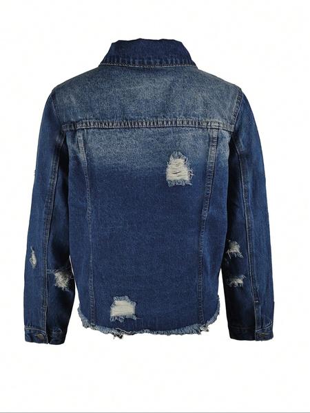 Women's Fall Winter Washed Denim Jacket Coat, Vintage Ripped Long Sleeve Jacket, Casual Autumn Winter Outerwear