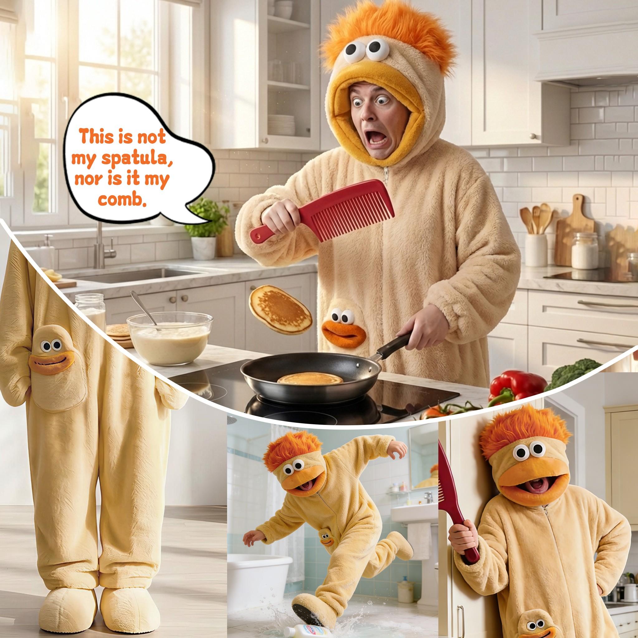 Cute Onesie Set, Warm Loose Comfortable Hooded Flannel Pajamas, Perfect for Casual Fun Parties, 3-Piece Set Includes Robe + Comb + Shoes