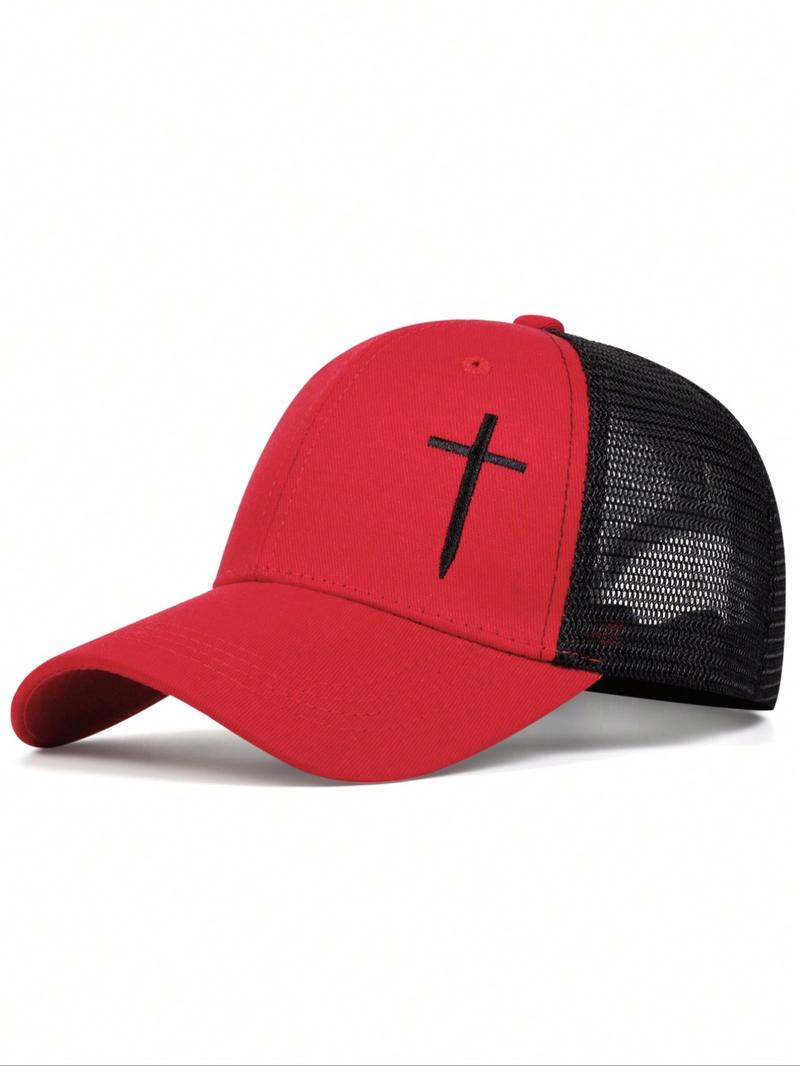 Unisex Street Trend Cross Embroidered Baseball Cap, 1 Piece Casual Trendy Baseball Hat, Adjustable Mesh Design Accessories for Daily Use