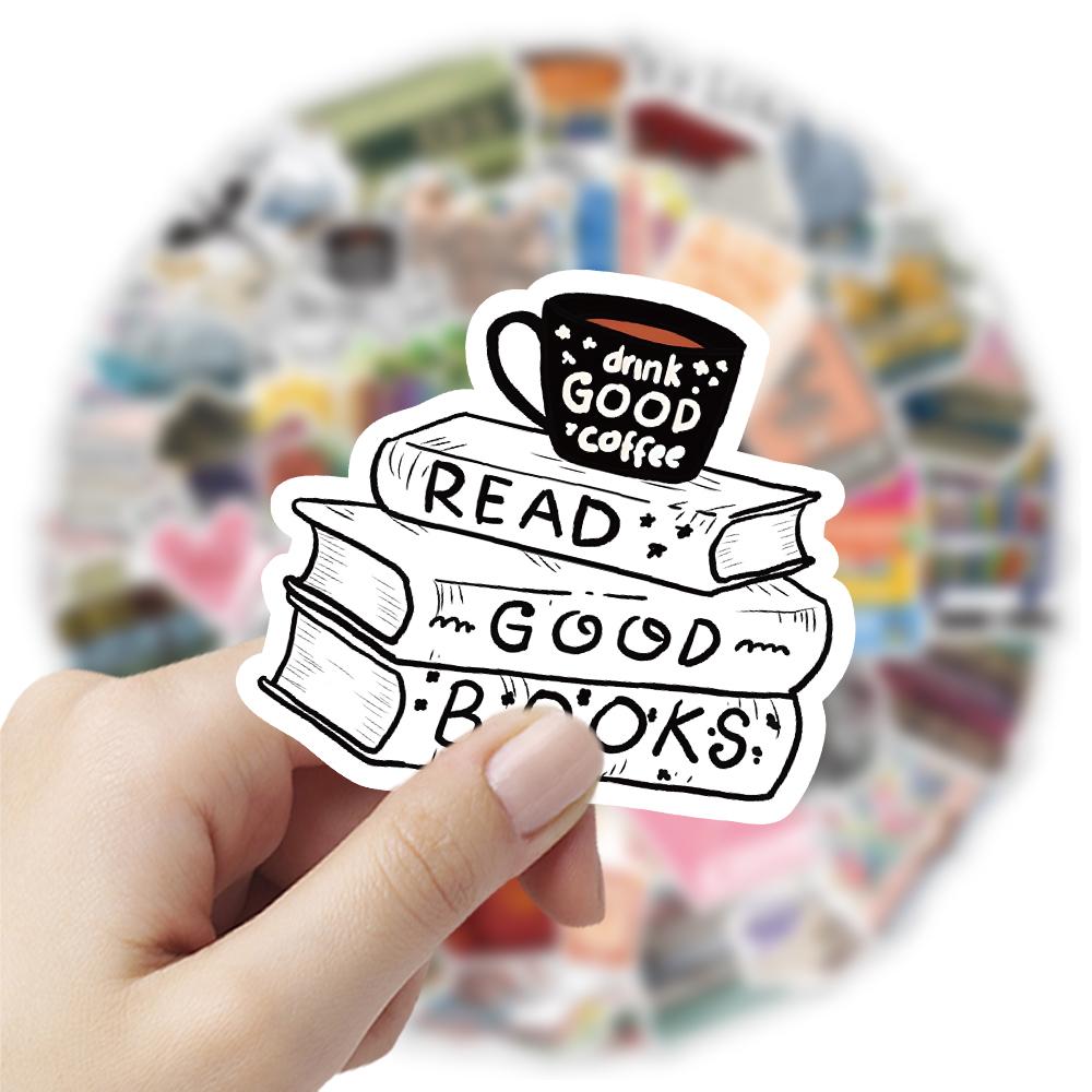 50 Sheets Reading Theme PVC Waterproof Stickers, Car Water Bottle Luggage Phone Laptop Decals, Durable and Easy to Apply