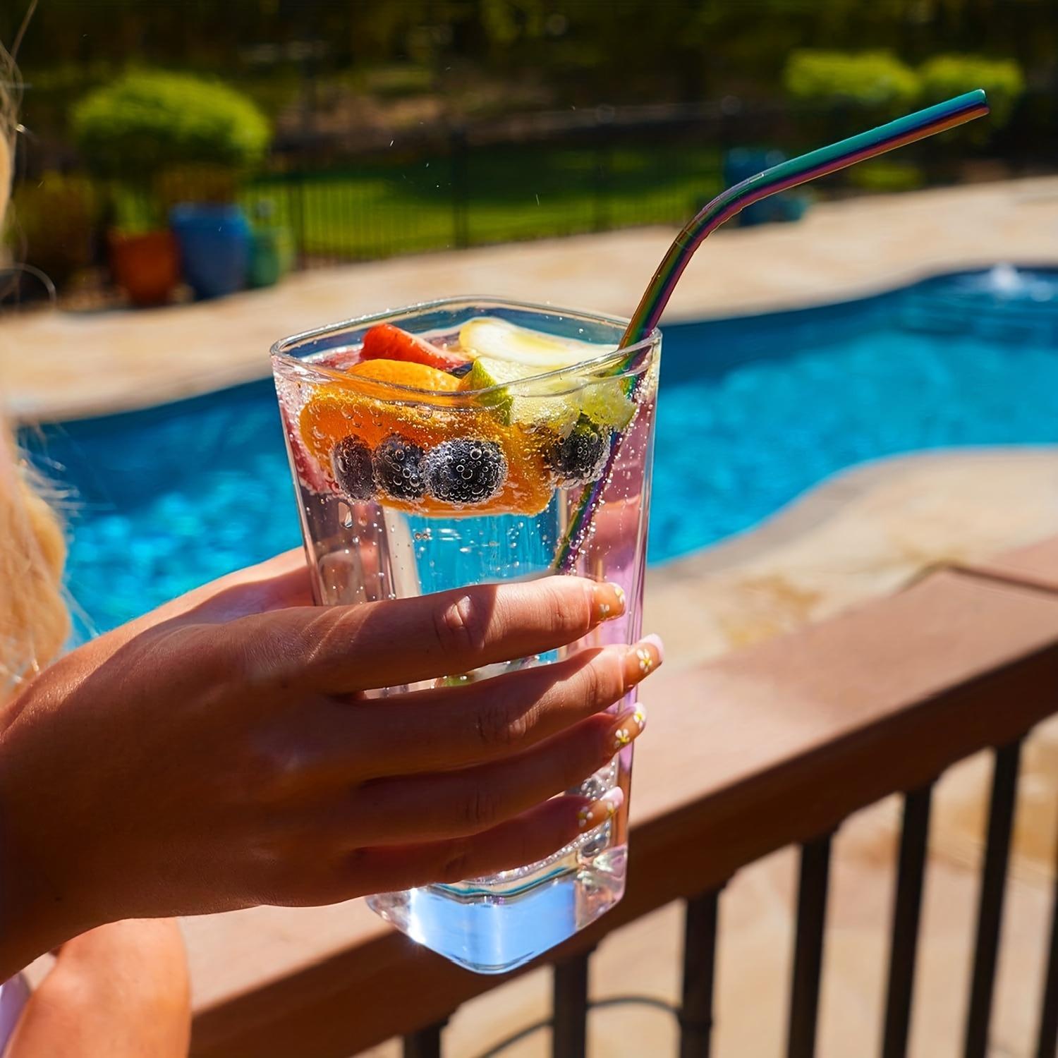 Rainbow Reusable Straw Set with Cleaning Brush, 304 Stainless Steel Straws for 20oz Tumblers, Kitchen Bar Party Accessories