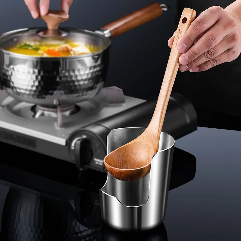New Stainless Steel Pot Lid Holder, Multifunctional Spoon & Spatula Rest Stand, 1 Count Kitchen Utensil Rack for Ladles, Cutlery & Cookware Countertop Storage Organizer