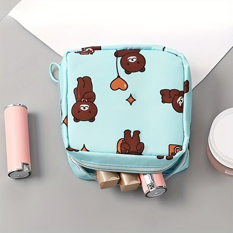 Modern Polyester Sanitary Napkin Storage Bag Set, 2 Pieces, Cartoon Design, Large Capacity, Portable, Home Organizer Basket Box Container